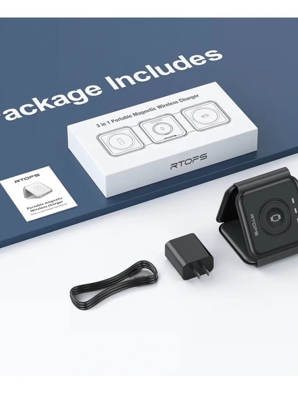 3-in-1 Portable Magnetic Wireless Charger - Black